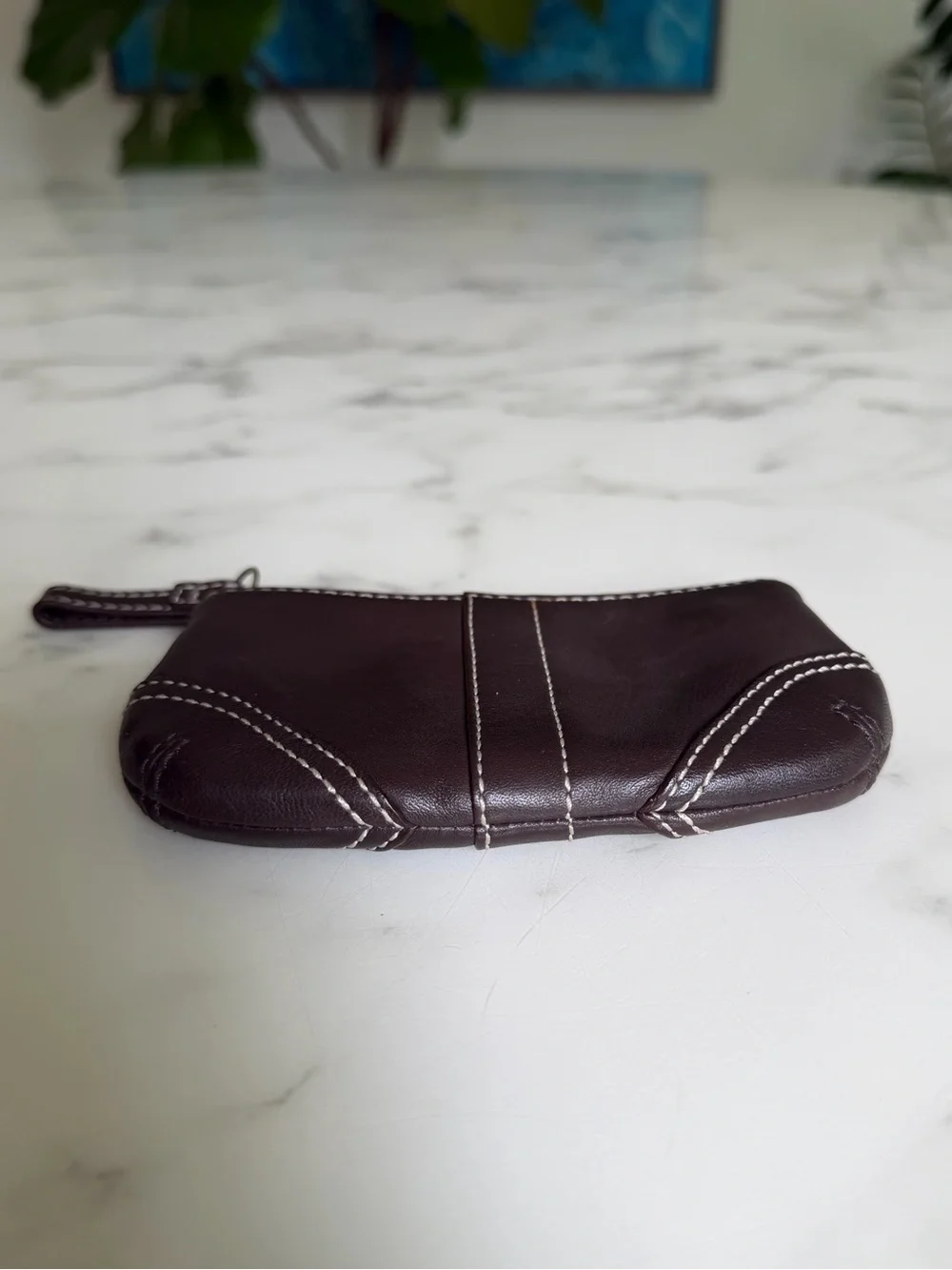 Coach Vintage Y2K Soho Leather Medium Skinny Coin Purse Dark Brown w/ Key Ring